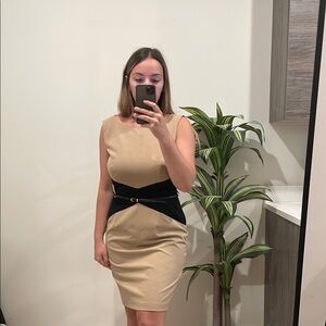 Calvin Klein Tan Belted Mini Dress Sleeveless